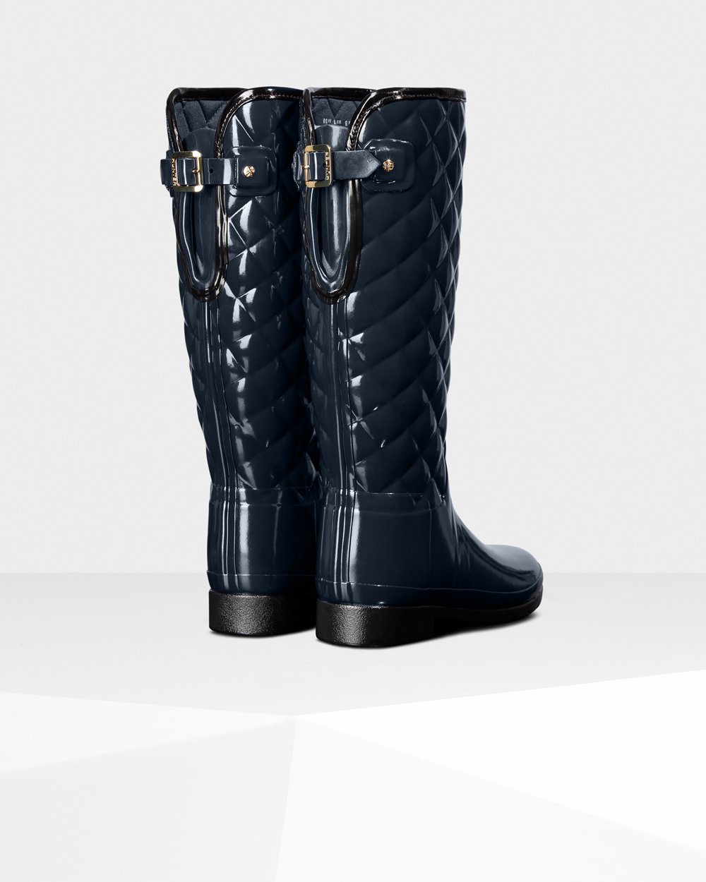 Women Hunter Refined Adjustable Quilted Gloss | Tall Rain Boots Navy | NZ-53416-YWMO